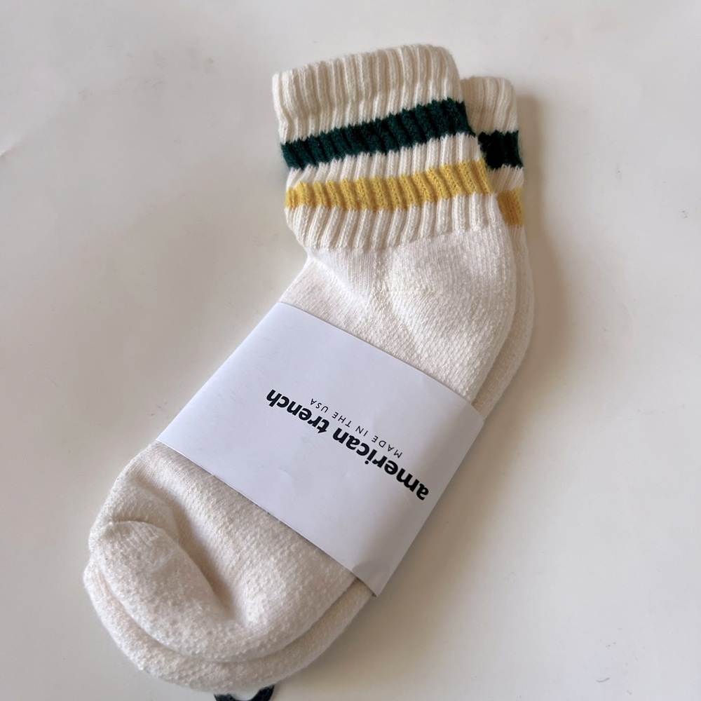 AMERICAN TRENCH RETRO QUARTER CREW SOCKS FOREST GREEN/AMBER OS UNISEX NWT